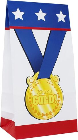 Award Medal Goodie Bags - Gold Medal Olympic Party Bag - 12 pk Winning Prize Sports Gift Bag - Trophy Treat Bag for Cheerleading Teacher Student Reward Olympics Birthday Olympic Party Decoration in Saudi Arabia