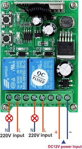 2 Channels Multi-Function Wide Voltage Remote Control Switch 12V 24V 36V 48V DC AC Wireless Remote Control Switch lamp Motor Forward and Reverse Rotation with Industrial Waterproof Remote Controller in Saudi Arabia