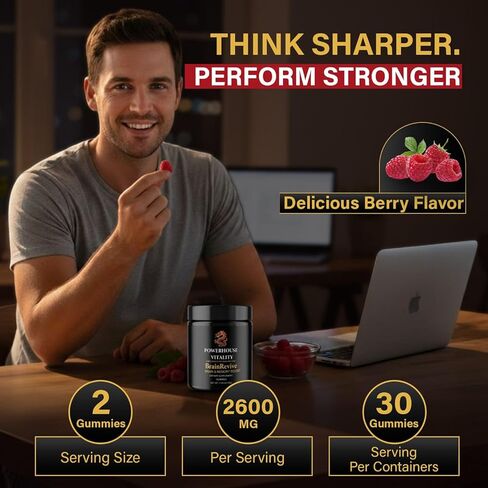 Brain Boost Energy and Focus Gummies - 60Pck Gluten-Free, Non GMO and Vegan Brain Health Supplements for Adults Supports Mental Clarity, Maintain Focus and Overall Brain Wellness in Saudi Arabia