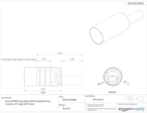 جهاز Burndy AYPO400 Hyplug Adopter، موصل نحاس/ألومنيوم 400 كيلو سم، الطول 3.43 بوصة، القطر 0.63 بوصة in Kuwait