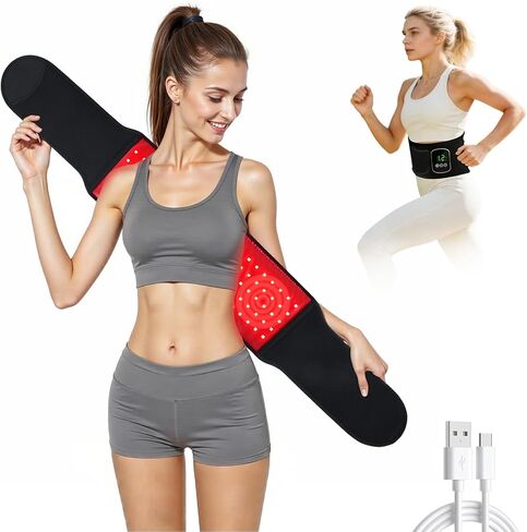 Red Light Therapy Belt for Body, 660nm & 850nm, 105 LED Beads, 5-Level Dimming, 3-Speed Vibration, & 3 Timed Modes Rechargeable Heating Waist Wrap for Back, Knee, Abdomen in Saudi Arabia