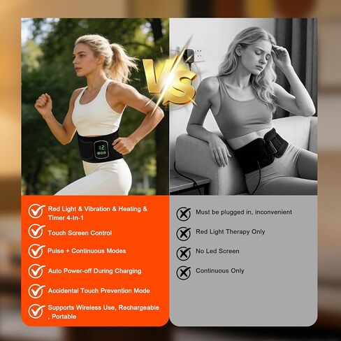 Red Light Therapy Belt for Body, 660nm & 850nm, 105 LED Beads, 5-Level Dimming, 3-Speed Vibration, & 3 Timed Modes Rechargeable Heating Waist Wrap for Back, Knee, Abdomen in Saudi Arabia
