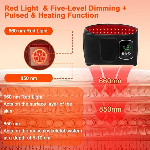 Red Light Therapy Belt for Body, 660nm & 850nm, 105 LED Beads, 5-Level Dimming, 3-Speed Vibration, & 3 Timed Modes Rechargeable Heating Waist Wrap for Back, Knee, Abdomen in Saudi Arabia