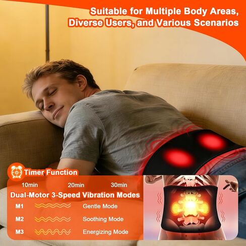 Red Light Therapy Belt for Body, 660nm & 850nm, 105 LED Beads, 5-Level Dimming, 3-Speed Vibration, & 3 Timed Modes Rechargeable Heating Waist Wrap for Back, Knee, Abdomen in Saudi Arabia