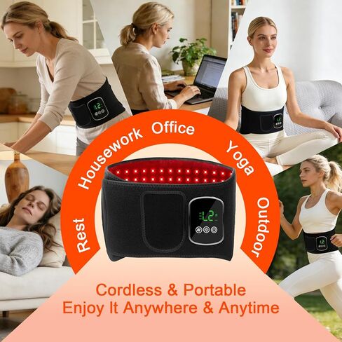 Red Light Therapy Belt for Body, 660nm & 850nm, 105 LED Beads, 5-Level Dimming, 3-Speed Vibration, & 3 Timed Modes Rechargeable Heating Waist Wrap for Back, Knee, Abdomen in Saudi Arabia