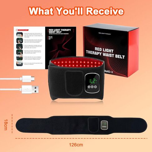 Red Light Therapy Belt for Body, 660nm & 850nm, 105 LED Beads, 5-Level Dimming, 3-Speed Vibration, & 3 Timed Modes Rechargeable Heating Waist Wrap for Back, Knee, Abdomen in Saudi Arabia