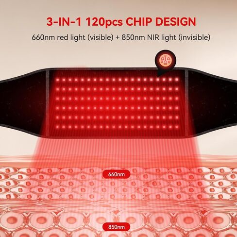 Red Light Belt for Back & Abdomen, Cordless Infrared Light Wrap with Pulse/Vibration Massage & Timer, Relaxing Waist Wrap for Daily Wellness, Gift for Family in Saudi Arabia