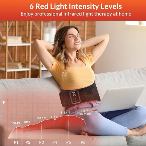 Red Light Belt for Back & Abdomen, Cordless Infrared Light Wrap with Pulse/Vibration Massage & Timer, Relaxing Waist Wrap for Daily Wellness, Gift for Family in Saudi Arabia