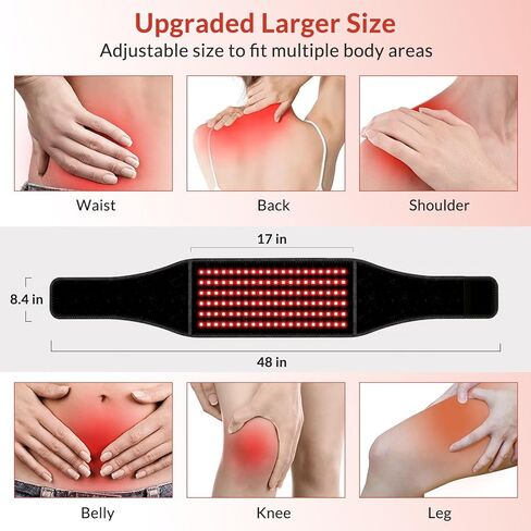 Red Light Belt for Back & Abdomen, Cordless Infrared Light Wrap with Pulse/Vibration Massage & Timer, Relaxing Waist Wrap for Daily Wellness, Gift for Family in Saudi Arabia