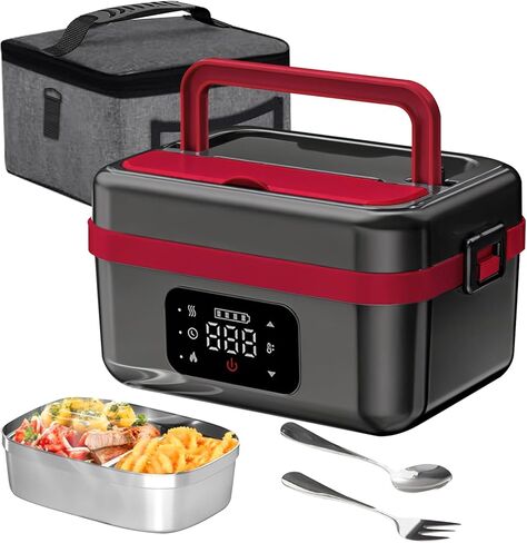 Cordless Electric Heated Lunch Box for Men Women, 1L Rechargeable Lunch Box Self-Heating Food Warmer with Keep Warm Function Ideal for Indoor Outdoor Work Office Camping Travel in Saudi Arabia