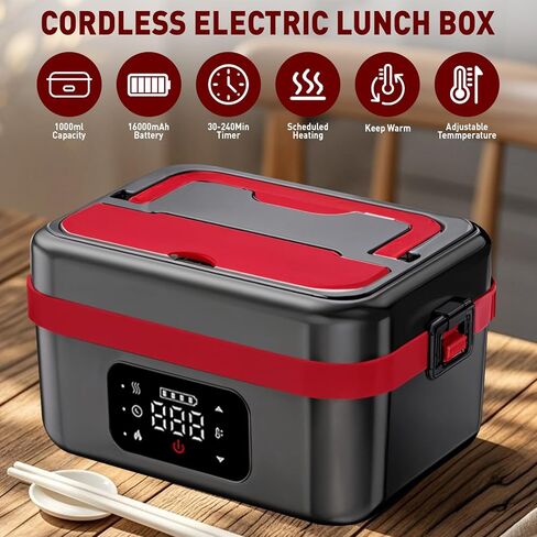 Cordless Electric Heated Lunch Box for Men Women, 1L Rechargeable Lunch Box Self-Heating Food Warmer with Keep Warm Function Ideal for Indoor Outdoor Work Office Camping Travel in Saudi Arabia
