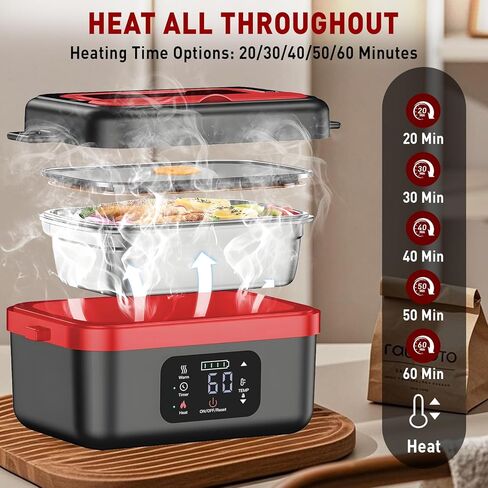Cordless Electric Heated Lunch Box for Men Women, 1L Rechargeable Lunch Box Self-Heating Food Warmer with Keep Warm Function Ideal for Indoor Outdoor Work Office Camping Travel in Saudi Arabia