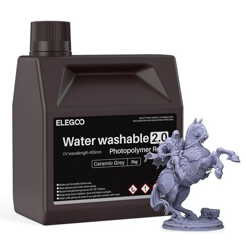 ELEGOO Water Washable 3D Printer Resin 2.0, Fast Curing Photopolymer Resin for Mars Saturn Jupiter MSLA DLP LCD 3D Printing, 385-405nm UV Curing 3D Printing Liquid, Ceramic Grey 1000g in Saudi Arabia