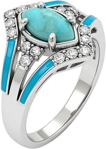 Vintage Turquoise Triple Band Ring for Women Stacking Eternity Bands Statement Cocktail 925 Sterling Silver Boho New Personalized Court Style Sparkling Wedding Engagement Ring 9# in Saudi Arabia