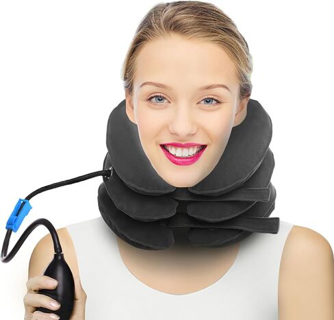 جهاز جر الرقبة العنقي لتخفيف آلام الرقبة بشكل فوري - دعامة دعم للرقبة قابلة للنفخ والتعديل، وسادة جر للرقبة للاستخدام المنزلي لتخفيف ضغط الرقبة in Kuwait