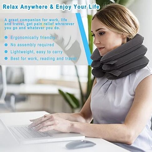 جهاز جر الرقبة العنقي لتخفيف آلام الرقبة بشكل فوري - دعامة دعم للرقبة قابلة للنفخ والتعديل، وسادة جر للرقبة للاستخدام المنزلي لتخفيف ضغط الرقبة in Kuwait