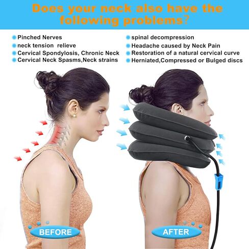 جهاز جر الرقبة العنقي لتخفيف آلام الرقبة بشكل فوري - دعامة دعم للرقبة قابلة للنفخ والتعديل، وسادة جر للرقبة للاستخدام المنزلي لتخفيف ضغط الرقبة in Kuwait