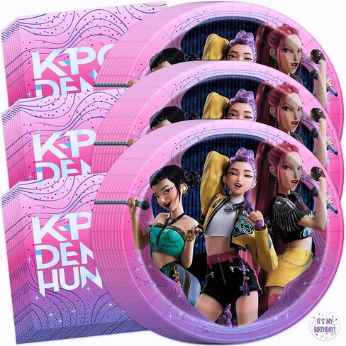 Unique KPop Demon Hunters Plates and Napkins for 32 | KPop Demon Hunters Birthday Decorations for Party | Officially Licensed in Saudi Arabia