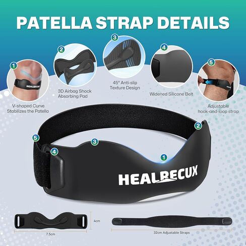 Healrecux Patella Band، حزام الركبة، دعم وتر الرضفة لألم الركبة والتهاب الأوتار، دعامة الركبة لتثبيت الرضفة للجري، كرة السلة، الركبة، التنس، الكرة الطائرة والقرفصاء - Inky 1 Pack in Kuwait