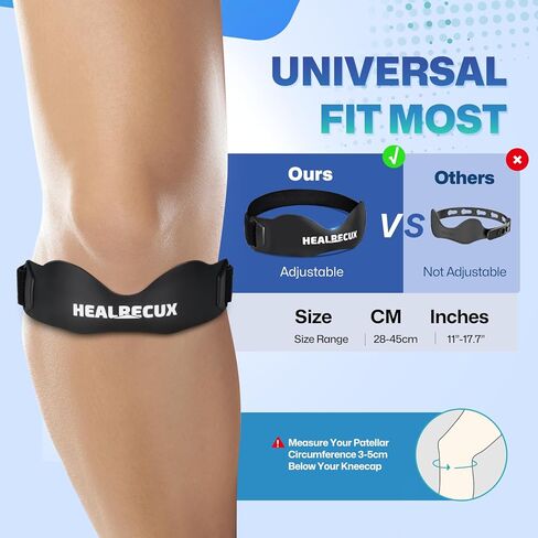 Healrecux Patella Band، حزام الركبة، دعم وتر الرضفة لألم الركبة والتهاب الأوتار، دعامة الركبة لتثبيت الرضفة للجري، كرة السلة، الركبة، التنس، الكرة الطائرة والقرفصاء - Inky 1 Pack in Kuwait