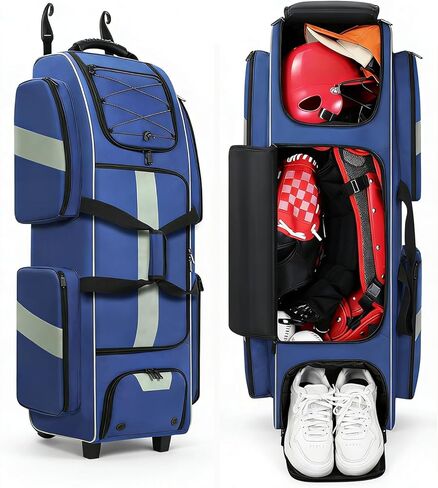 70L Catchers Gear Bag with Wheels, Soft Rolling Baseball & Softball Bag for 4 Bats, Multi-Pockets, Shoe Compartment, Fence Hook, Portable Equipment Bags for Youth & Adult in Kuwait