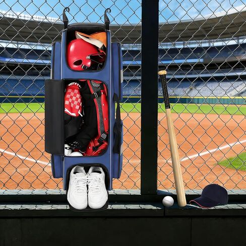 70L Catchers Gear Bag with Wheels, Soft Rolling Baseball & Softball Bag for 4 Bats, Multi-Pockets, Shoe Compartment, Fence Hook, Portable Equipment Bags for Youth & Adult in Kuwait
