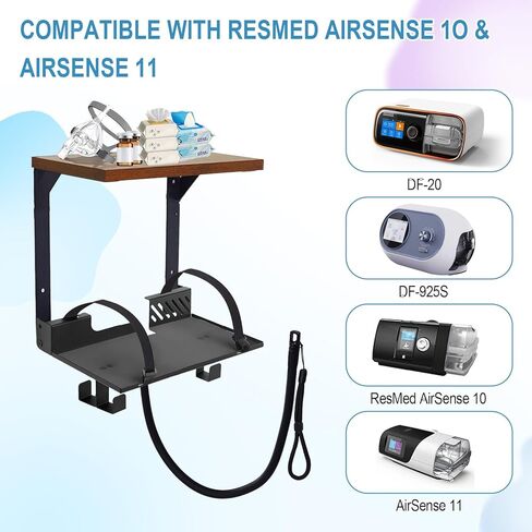 CPAP Shelf Wall Mount, 2-Tier Organizer with Adjustable CPAP Hose Holder & Mask Hook & Bottom Hooks, CPAP Hose Holder Bedside CPAP Stand Organizer fit for ResMed AirSense 10 & 11, Easy Installation in Saudi Arabia
