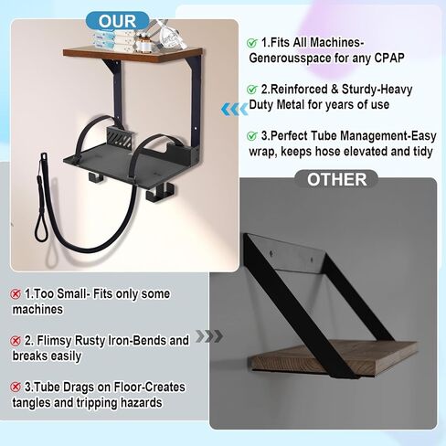 CPAP Shelf Wall Mount, 2-Tier Organizer with Adjustable CPAP Hose Holder & Mask Hook & Bottom Hooks, CPAP Hose Holder Bedside CPAP Stand Organizer fit for ResMed AirSense 10 & 11, Easy Installation in Saudi Arabia