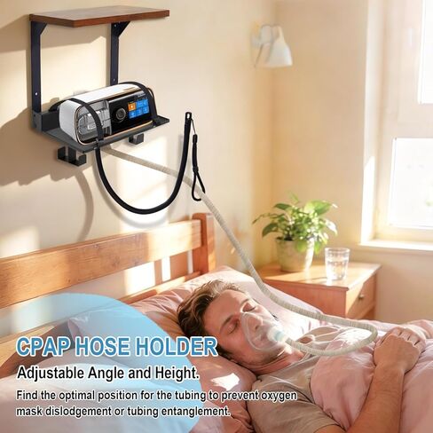 CPAP Shelf Wall Mount, 2-Tier Organizer with Adjustable CPAP Hose Holder & Mask Hook & Bottom Hooks, CPAP Hose Holder Bedside CPAP Stand Organizer fit for ResMed AirSense 10 & 11, Easy Installation in Saudi Arabia