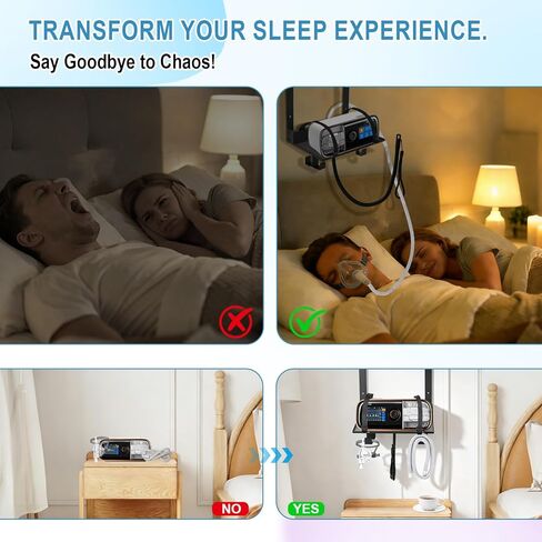 CPAP Shelf Wall Mount, 2-Tier Organizer with Adjustable CPAP Hose Holder & Mask Hook & Bottom Hooks, CPAP Hose Holder Bedside CPAP Stand Organizer fit for ResMed AirSense 10 & 11, Easy Installation in Saudi Arabia
