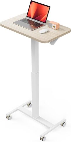 ErGear Mobile Small Standing Desk, Enhanced Adjustable Height Computer Workstations, Portable Rolling Laptop Desk with 4 Lockable Wheels for Home Office & Classroom, Light Walnut in Saudi Arabia