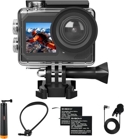 SVBONY SVGo2 4K30FPS Underwater Camera, EIS 2.0 Dual Touch-Screen Waterproof Camera Underwater, 50MP 5X Zoom, 2 Batteries, Remote Action Camera with Floating Selfie Stick, Neck Mount Bundle in Saudi Arabia