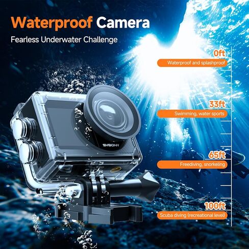 SVBONY SVGo2 4K30FPS Underwater Camera, EIS 2.0 Dual Touch-Screen Waterproof Camera Underwater, 50MP 5X Zoom, 2 Batteries, Remote Action Camera with Floating Selfie Stick, Neck Mount Bundle in Saudi Arabia