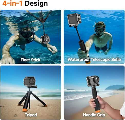 SVBONY SVGo2 4K30FPS Underwater Camera, EIS 2.0 Dual Touch-Screen Waterproof Camera Underwater, 50MP 5X Zoom, 2 Batteries, Remote Action Camera with Floating Selfie Stick, Neck Mount Bundle in Saudi Arabia