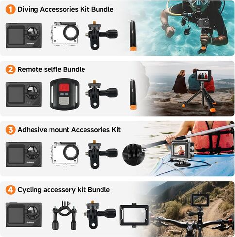 SVBONY SVGo2 4K30FPS Underwater Camera, EIS 2.0 Dual Touch-Screen Waterproof Camera Underwater, 50MP 5X Zoom, 2 Batteries, Remote Action Camera with Floating Selfie Stick, Neck Mount Bundle in Saudi Arabia