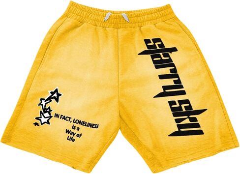 Men's Letter Graphic Shorts Y2k Drawstring Elastic Waist Summer Workout Track Shorts in Saudi Arabia