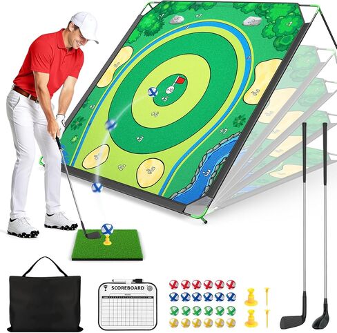 Golf Chipping Game Set, 71 X 71 in Large Golf Practice Mat with 2 Adjustable Clubs, Hitting Mat, 24 Sticky Balls, 2 Golf Tees, Scoreboard & Carry Bag, Indoor Outdoor Golf Training Game for Adults in Kuwait