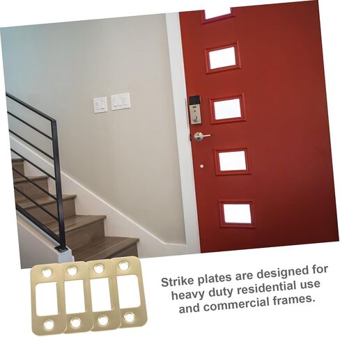 SHINEOFI 4pcs Gold Door Strike Plates Deadbolt Reinforcement Plates for Exterior Doors Sturdy Strike Kit for Enhanced Security Compatible Standard in Saudi Arabia