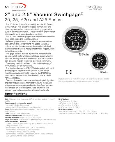 Murphy by Enovation Controls 20V-30 Vacuum Swichgage (05703195) in Saudi Arabia