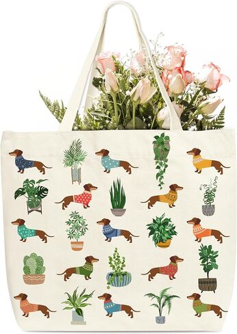 Dachshund Tote Bags For Women, Dog Canvas Tote Bag, Funny Dachshund Gifts, Birthday Christmas Gifts For Pet Dog Lover Family Friends, Cute Shoulder Bag For Work Shopping Travel Holiday, b02 in Saudi Arabia