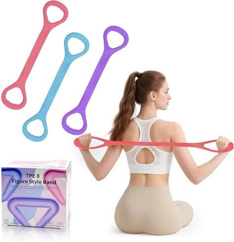 Figure 8 Fitness Resistance Band, Arm Back Shoulder Exercise Elastic Rope Stretch Fitness Band, Exercise Equipment for Yoga, Pilates,Physical Therapy,Stretching（3 Pack） in Saudi Arabia