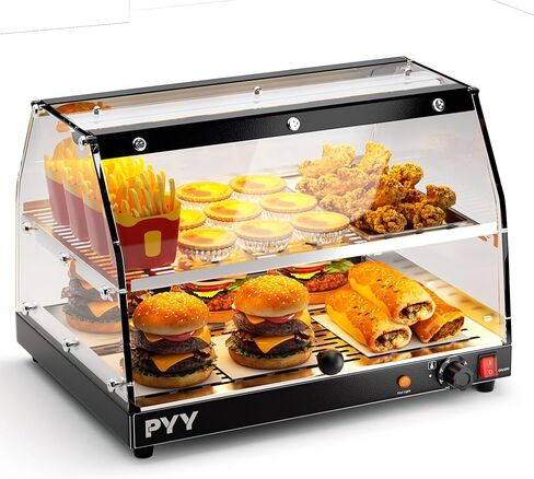 PYY Commercial Food Warmer Display, Electric Countertop Food Warmer with LED Lighting Adjustable Glass Door, 2-Tier Pastry Display Case for Buffet Restaurant Black in Saudi Arabia