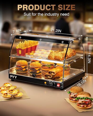 PYY Commercial Food Warmer Display, Electric Countertop Food Warmer with LED Lighting Adjustable Glass Door, 2-Tier Pastry Display Case for Buffet Restaurant Black in Saudi Arabia