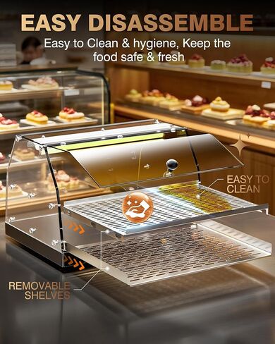 PYY Commercial Food Warmer Display, Electric Countertop Food Warmer with LED Lighting Adjustable Glass Door, 2-Tier Pastry Display Case for Buffet Restaurant Black in Saudi Arabia