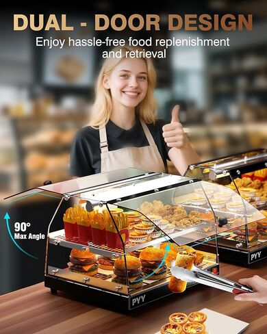 PYY Commercial Food Warmer Display, Electric Countertop Food Warmer with LED Lighting Adjustable Glass Door, 2-Tier Pastry Display Case for Buffet Restaurant Black in Saudi Arabia