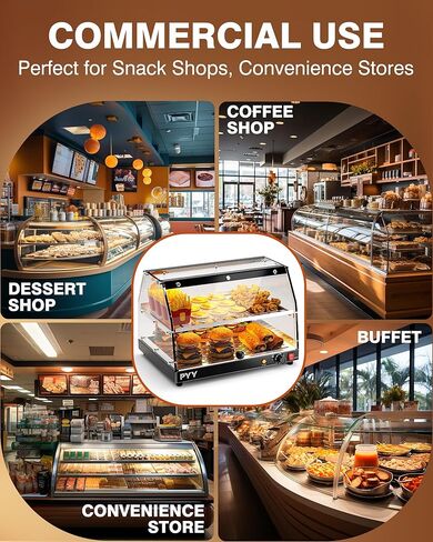 PYY Commercial Food Warmer Display, Electric Countertop Food Warmer with LED Lighting Adjustable Glass Door, 2-Tier Pastry Display Case for Buffet Restaurant Black in Saudi Arabia