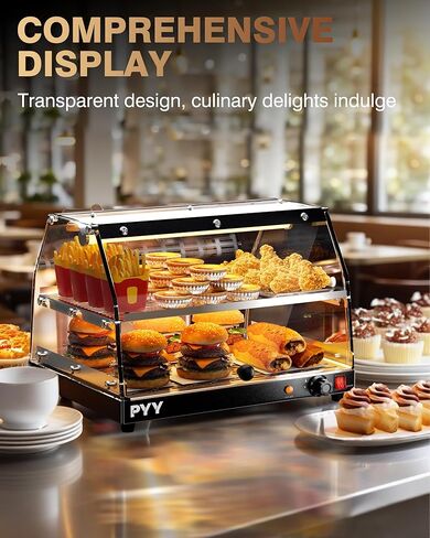 PYY Commercial Food Warmer Display, Electric Countertop Food Warmer with LED Lighting Adjustable Glass Door, 2-Tier Pastry Display Case for Buffet Restaurant Black in Saudi Arabia