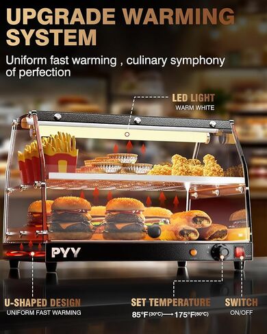 PYY Commercial Food Warmer Display, Electric Countertop Food Warmer with LED Lighting Adjustable Glass Door, 2-Tier Pastry Display Case for Buffet Restaurant Black in Saudi Arabia