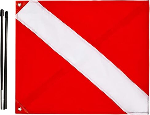20 x 24 Inch Dive Flag with Removable Stiffening Pole for Scuba Diving Freediving Spearfishing, Red and White Diving Flags US Legal Size Diver Down Boat Flag (Dive Flag) in Kuwait