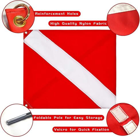 20 x 24 Inch Dive Flag with Removable Stiffening Pole for Scuba Diving Freediving Spearfishing, Red and White Diving Flags US Legal Size Diver Down Boat Flag (Dive Flag) in Kuwait